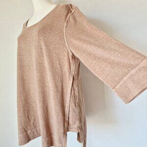 POETRY Hemp Cotton Tunic Shirt 3/4 Sleeve Scoop Neck Garment-Dyed Brown